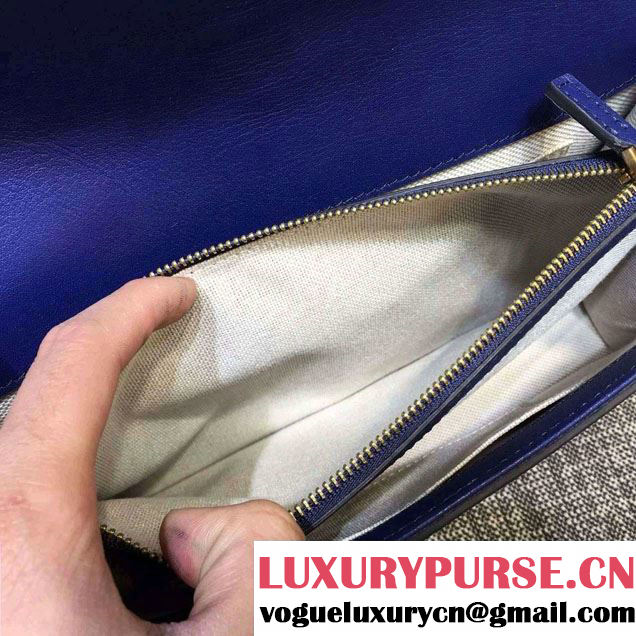 Gucci Cat Lock Leather Top Handle Bag 421997 Blue 2016
