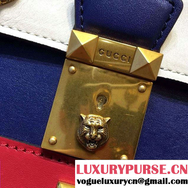 Gucci Cat Lock Leather Top Handle Bag 421997 Blue 2016