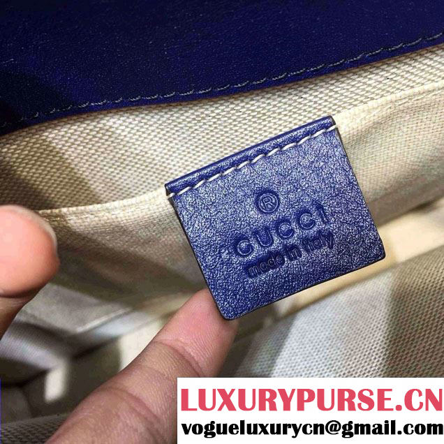 Gucci Cat Lock Leather Top Handle Bag 421997 Blue 2016