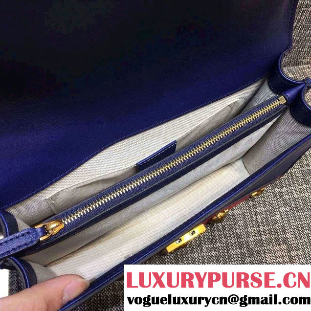 Gucci Cat Lock Leather Top Handle Bag 421997 Blue 2016