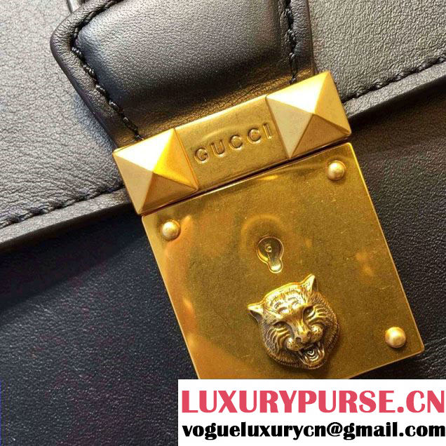 Gucci Cat Lock Leather Top Handle Bag 421997 Black 2016