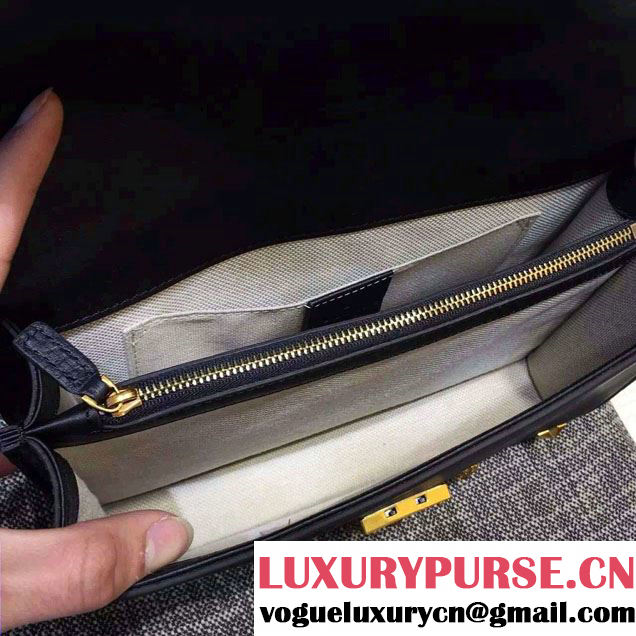 Gucci Cat Lock Leather Top Handle Bag 421997 Black 2016