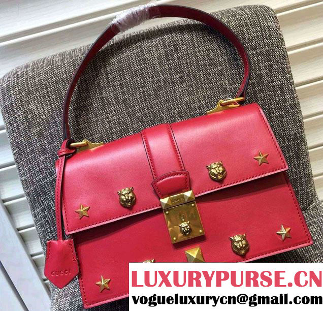 Gucci Cat Lock Leather Top Handle Bag 421997 Red 2016