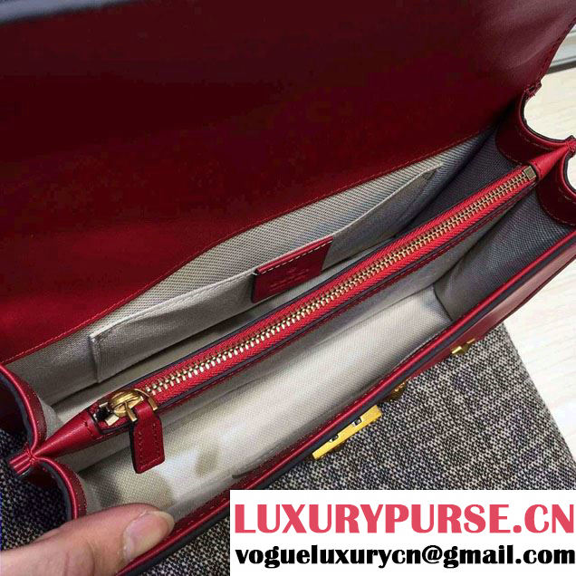 Gucci Cat Lock Leather Top Handle Bag 421997 Red 2016
