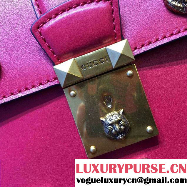 Gucci Cat Lock Leather Top Handle Bag 421997 Red 2016