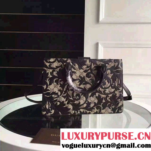 Gucci Arabesque Canvas Top Handle Bag 409531 Black 2016