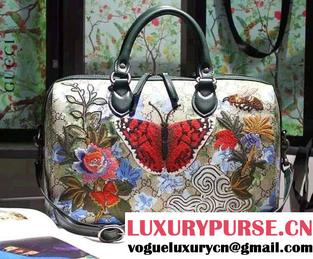 Gucci GG Supreme Floral Print Medium Top Handle Boston Bag 409527 2016