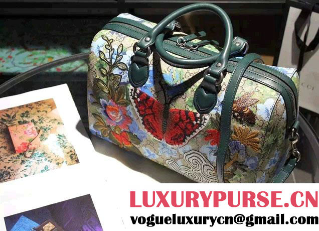 Gucci GG Supreme Floral Print Medium Top Handle Boston Bag 409527 2016