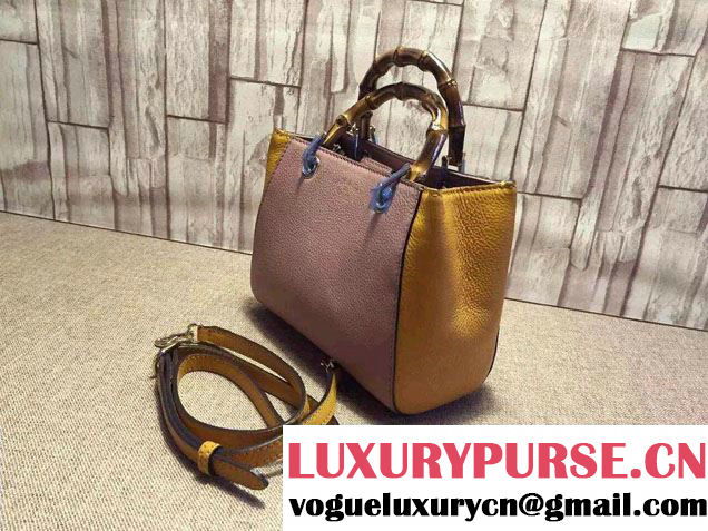 Gucci Mini Bamboo Shopper Leather Top Handle Bag 368823 Pink/Yellow