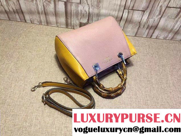 Gucci Mini Bamboo Shopper Leather Top Handle Bag 368823 Pink/Yellow