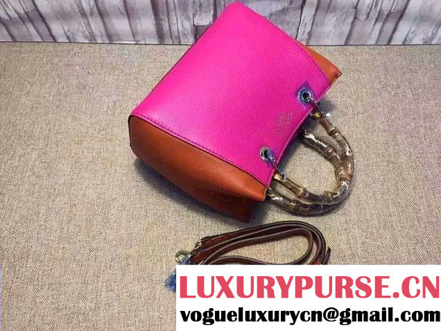 Gucci Mini Bamboo Shopper Leather Top Handle Bag 368823 Fushia/Brick
