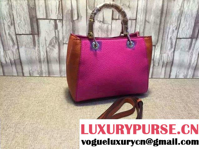 Gucci Mini Bamboo Shopper Leather Top Handle Bag 368823 Fushia/Brick