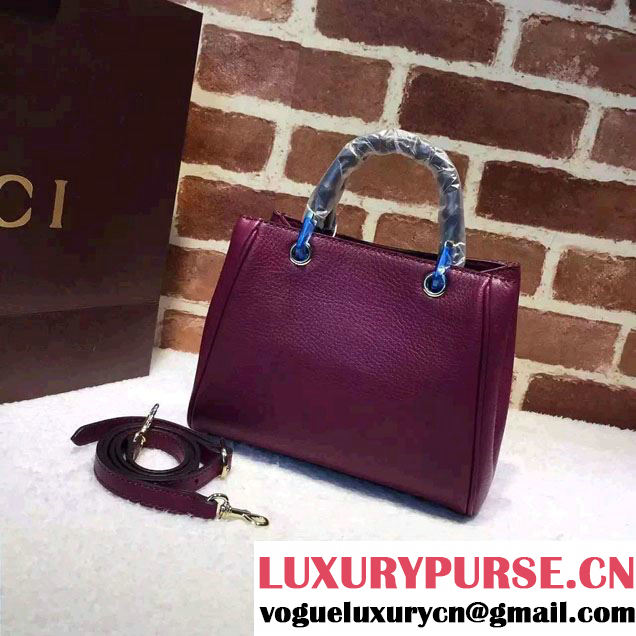 Gucci Mini Bamboo Shopper Leather Top Handle Bag 368823 Dark Purple