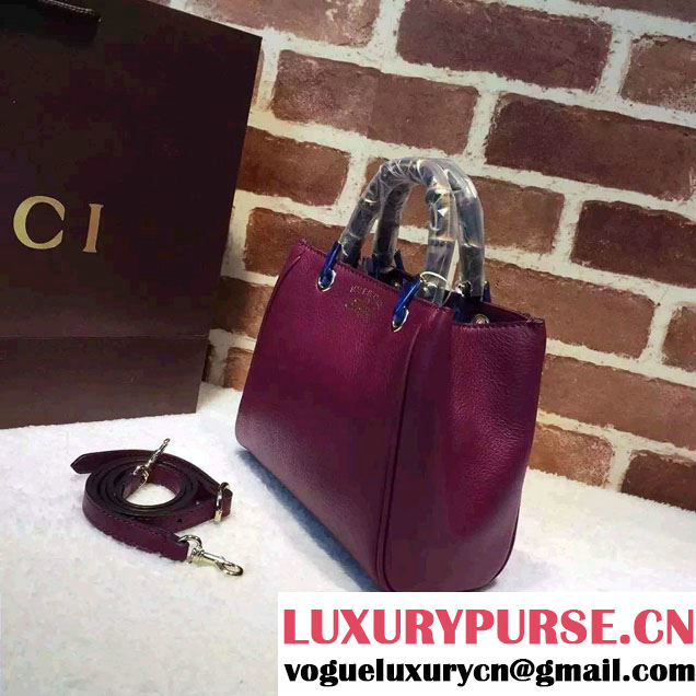 Gucci Mini Bamboo Shopper Leather Top Handle Bag 368823 Dark Purple