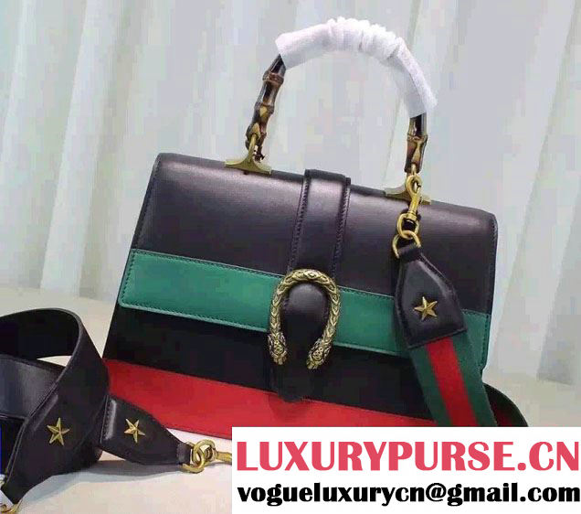 Gucci Dionysus Leather Top Handle Large Bag 421999 Black/Green/Red 2016