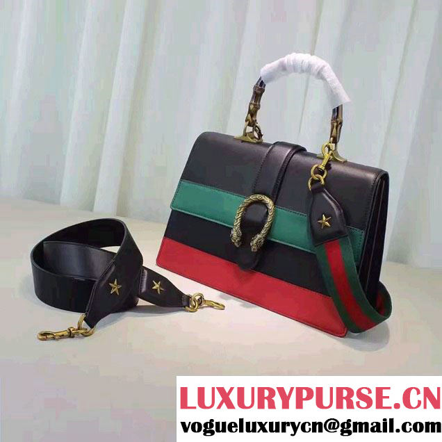 Gucci Dionysus Leather Top Handle Large Bag 421999 Black/Green/Red 2016