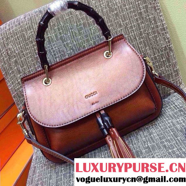 Gucci Fringe Leather Bamboo Top Handle Bag 383929 Brown 2016
