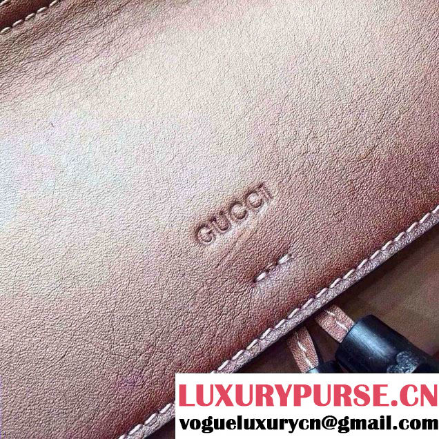Gucci Fringe Leather Bamboo Top Handle Bag 383929 Nude Pink 2016