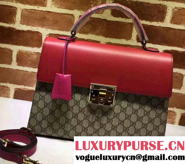 Gucci Padlock GG Supreme Top Handle Medium Bag 432674 Red 2016