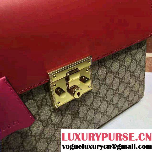 Gucci Padlock GG Supreme Top Handle Medium Bag 432674 Red 2016