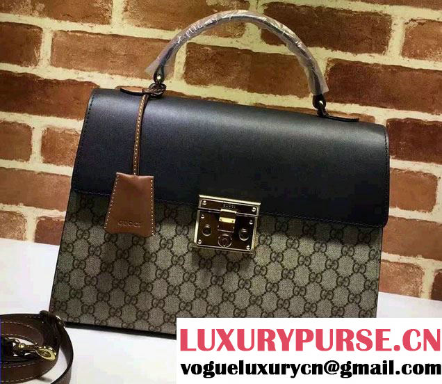 Gucci Padlock GG Supreme Top Handle Medium Bag 432674 Black 2016