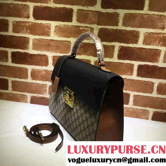 Gucci Padlock GG Supreme Top Handle Medium Bag 432674 Black 2016