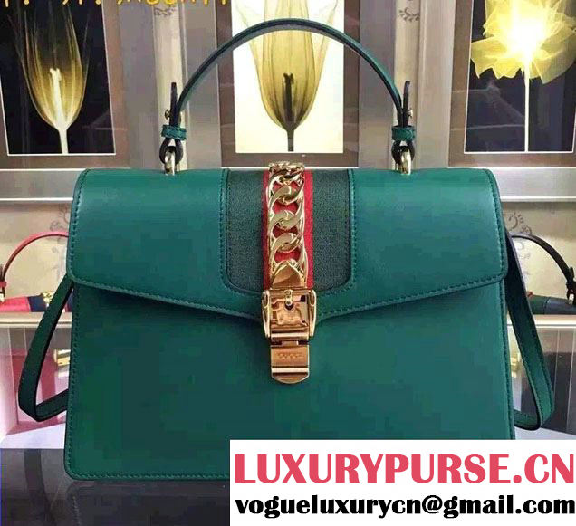 Gucci Sylvie Leather Top Handle Medium Bag 431665 Green 2016