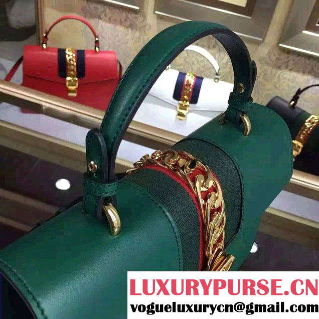 Gucci Sylvie Leather Top Handle Medium Bag 431665 Green 2016