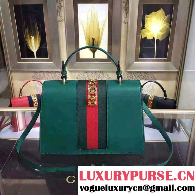 Gucci Sylvie Leather Top Handle Medium Bag 431665 Green 2016