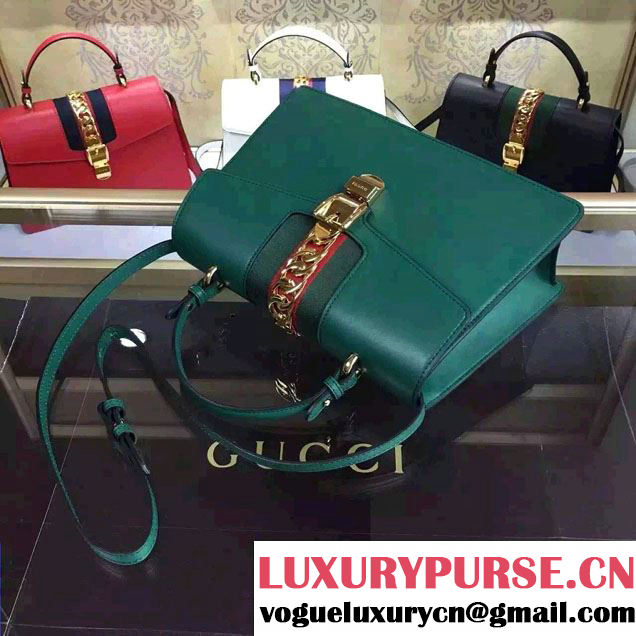 Gucci Sylvie Leather Top Handle Medium Bag 431665 Green 2016