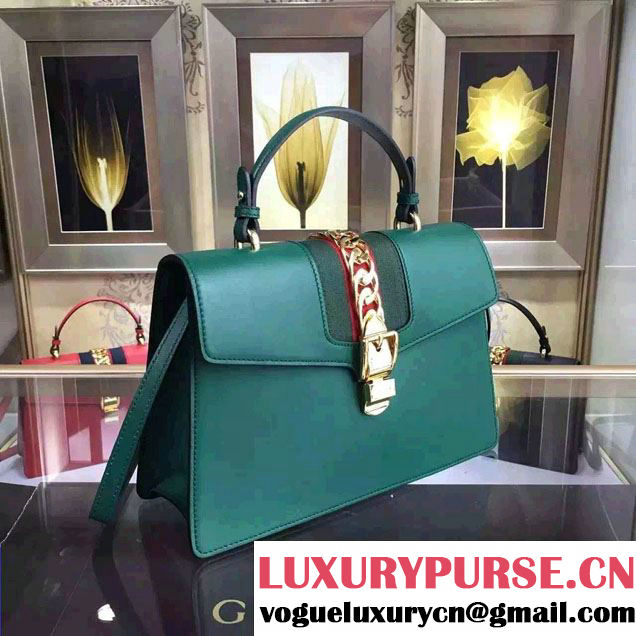 Gucci Sylvie Leather Top Handle Medium Bag 431665 Green 2016