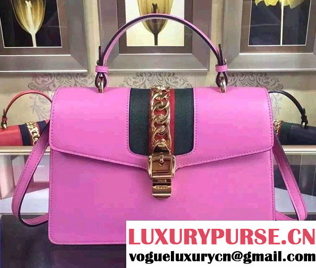 Gucci Sylvie Leather Top Handle Medium Bag 431665 Pink 2016