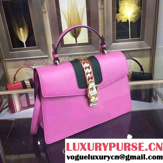 Gucci Sylvie Leather Top Handle Medium Bag 431665 Pink 2016