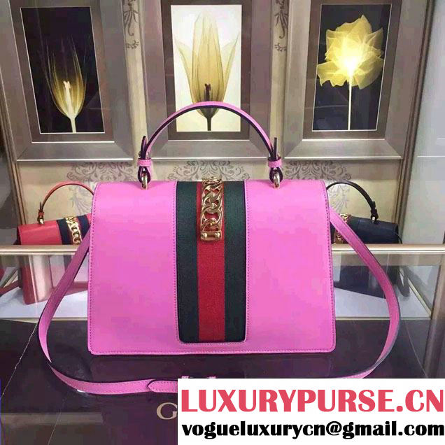 Gucci Sylvie Leather Top Handle Medium Bag 431665 Pink 2016