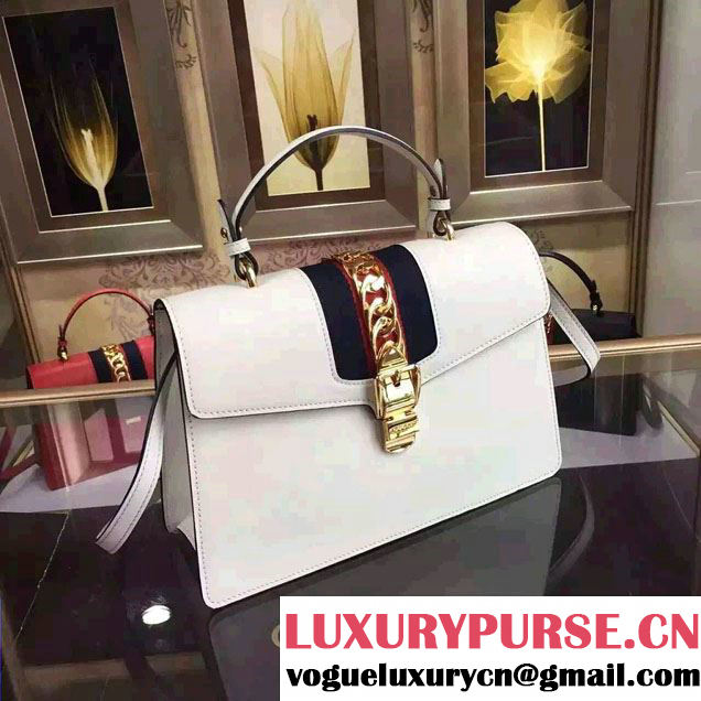 Gucci Sylvie Leather Top Handle Medium Bag 431665 White 2016