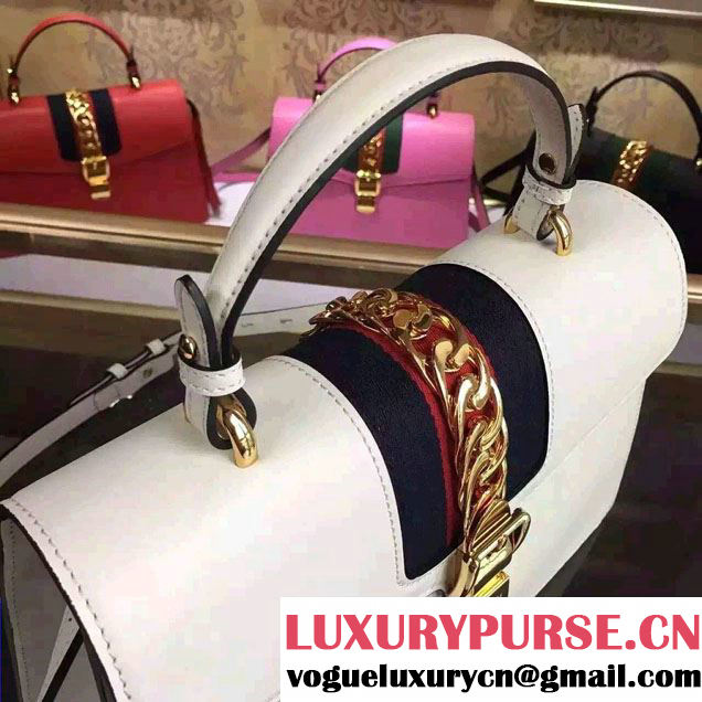 Gucci Sylvie Leather Top Handle Medium Bag 431665 White 2016