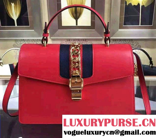 Gucci Sylvie Leather Top Handle Medium Bag 431665 Red 2016