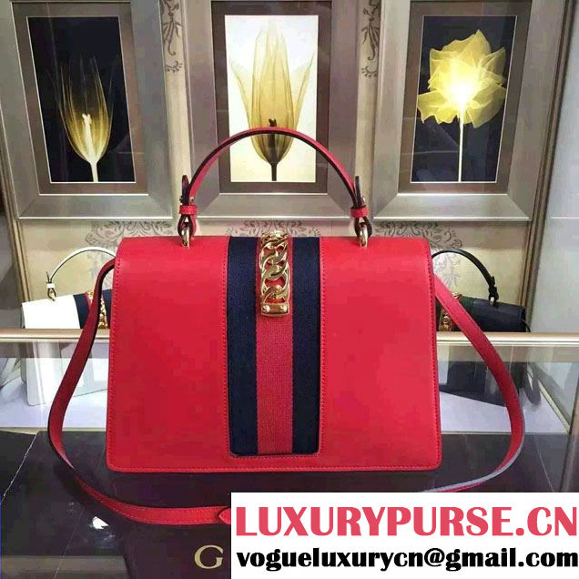 Gucci Sylvie Leather Top Handle Medium Bag 431665 Red 2016