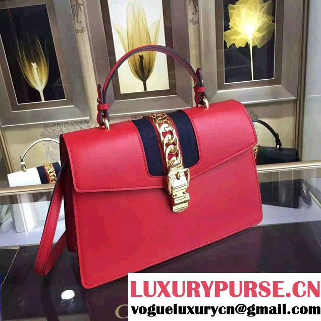 Gucci Sylvie Leather Top Handle Medium Bag 431665 Red 2016
