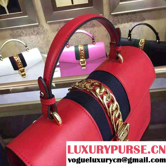 Gucci Sylvie Leather Top Handle Medium Bag 431665 Red 2016