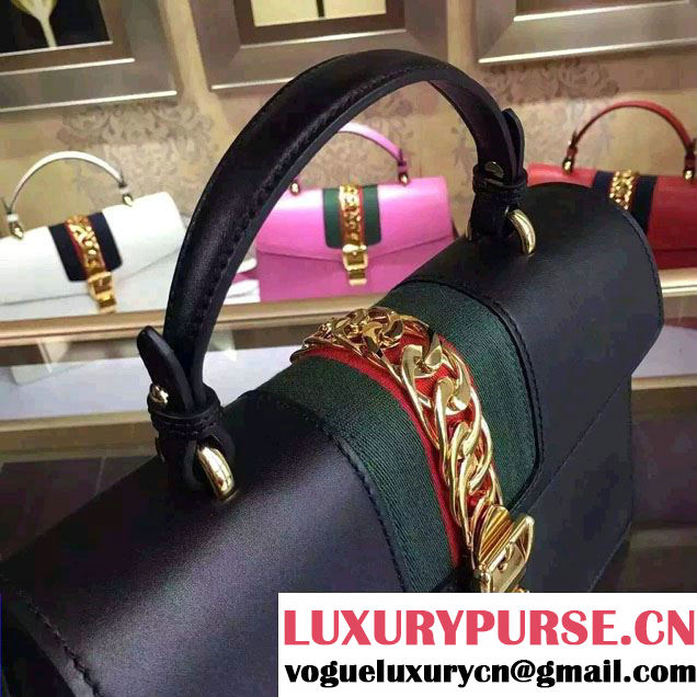 Gucci Sylvie Leather Top Handle Medium Bag 431665 Black 2016