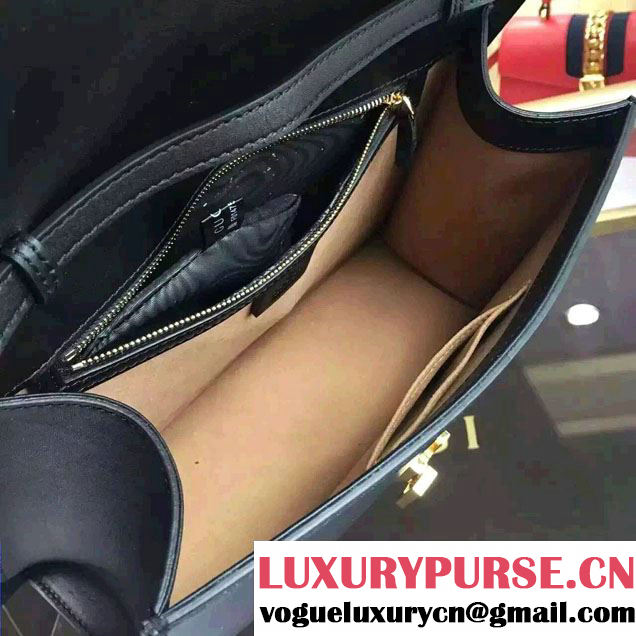 Gucci Sylvie Leather Top Handle Medium Bag 431665 Black 2016