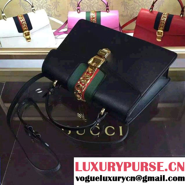 Gucci Sylvie Leather Top Handle Medium Bag 431665 Black 2016