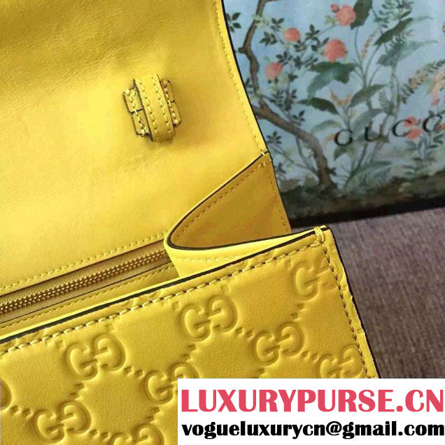 Gucci Sylvie Leather Signature Top Handle Medium Bag 431665 Yellow 2016