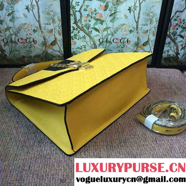 Gucci Sylvie Leather Signature Top Handle Medium Bag 431665 Yellow 2016