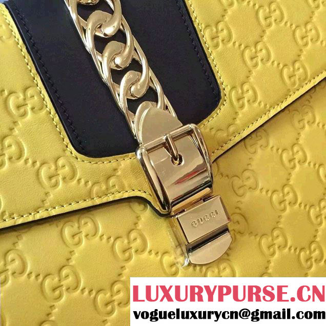 Gucci Sylvie Leather Signature Top Handle Medium Bag 431665 Yellow 2016