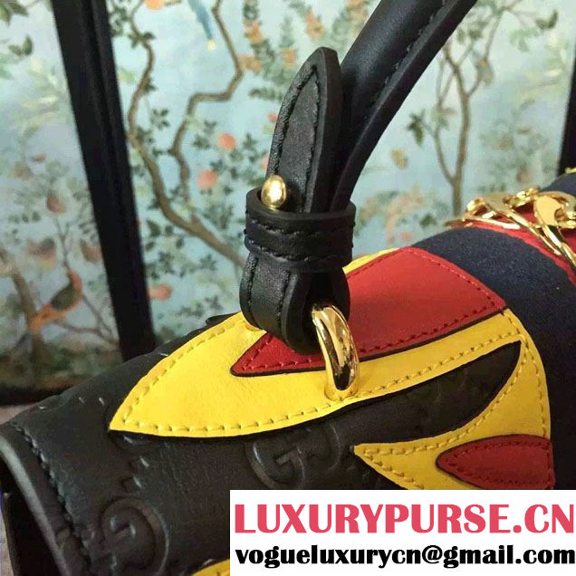 Gucci Sylvie Leather Signature Top Handle Medium Bag 431665 Black 2016