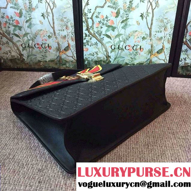 Gucci Sylvie Leather Signature Top Handle Medium Bag 431665 Black 2016