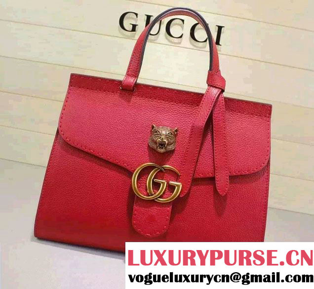 Gucci GG Marmont Leather Top Handle Medium Bag 409155 Red 2016