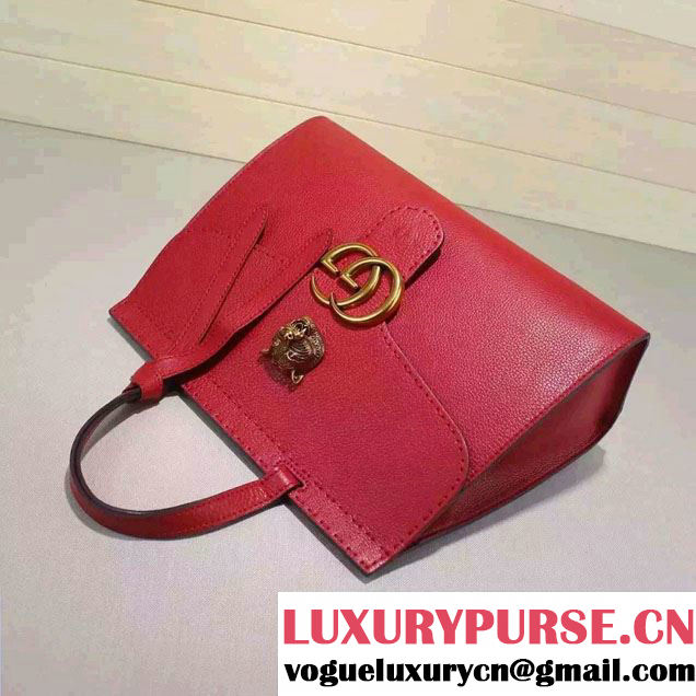 Gucci GG Marmont Leather Top Handle Medium Bag 409155 Red 2016